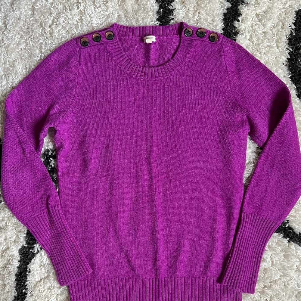 J.Crew Wool Alpaca Blend Knit Button Shoulder Crew Neck Pullover Sweater
